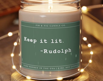 Keep it Lit - Rudolph 100% umweltfreundliche 9-Unzen-Sojakerze, Weihnachtskerzen, Urlaubskerzen, Winterkerze, Weihnachtsdekoration, Geschenk für sie