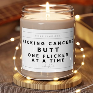 Kicking Cancers Butt vela, Vela ecológica 100% de soja, 9oz, Sobreviviente del cáncer, Concienciación sobre el cáncer, Lucha contra el cáncer, regalo para él, vela contra el cáncer