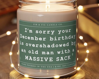 December Birthday Candle 100% Eco-Friendly 9oz Soy Candle, White Elephant Gift, friends gift, December birthday gift, Santa Christmas Candle