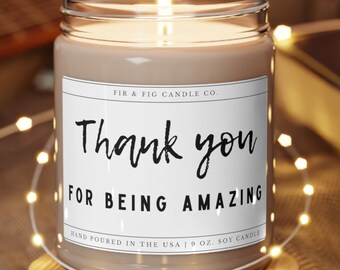 Bedankt dat je geweldig bent 100% milieuvriendelijke 9oz sojakaars, vriendschapskaars, collega kaars cadeau, cadeau voor collega, personeelscadeau kaars