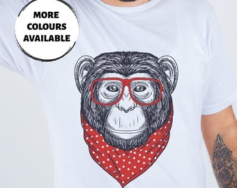 Nerd Chimp Tshirt, Funny Cool Chimp Wearing Glasses and Bandana T-Shirt