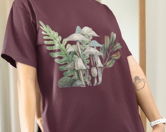 Watercolour Grounding Mushrooms Tshirt, Bohemian T-shirt, Cottagecore Tee