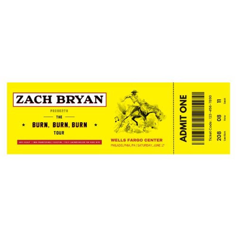 Customized Printable Zach Bryan Burn Burn Burn Tour Ticket Etsy