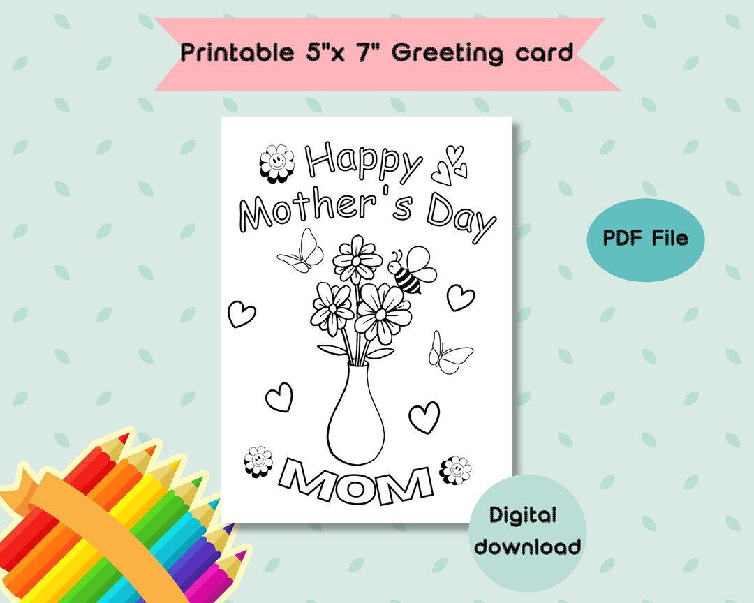 Mother's Day Printable Coloring Card Mother's Day - Etsy