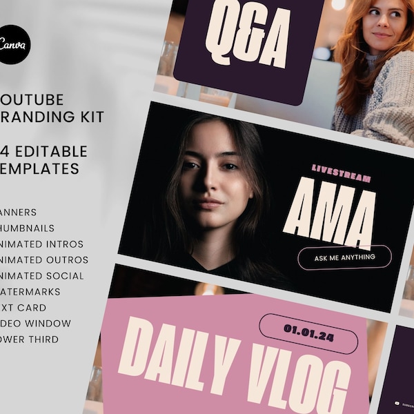 Youtube Canva Templates, Youtube Branding Kit, Templates For Canva, Youtube Channel Kit, Youtube Thumbnails, Youtube Endscreen, Modern Theme