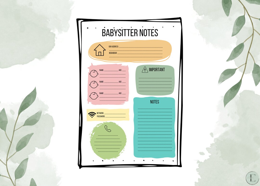 Babysitter Notes - Printable - Etsy