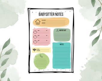 Babysitter Notes - Printable
