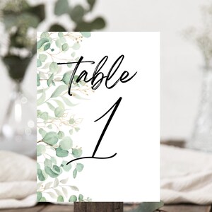 Eucalyptus Table Numbers 1-30 Printable, Wedding Table Numbers Printable, Table Numbers Template, Calligraphy Table Numbers