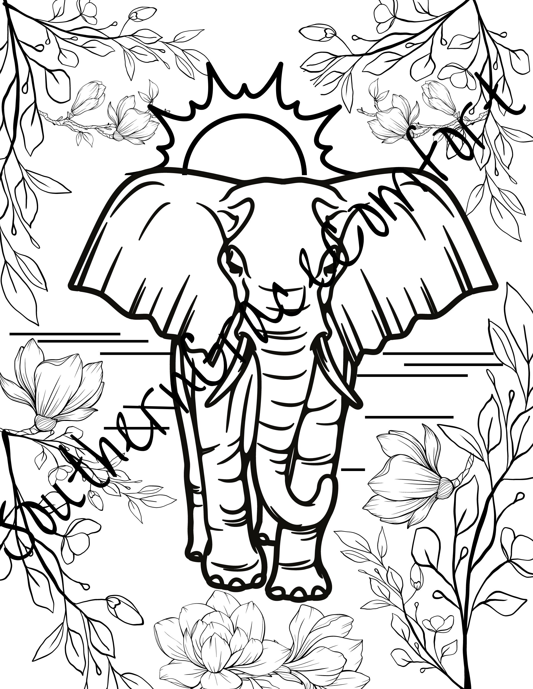 Printable Elephant Coloring Sheet, Safari Coloring Page - Etsy