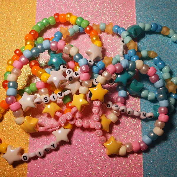 Princess Peach, Daisy, Rosalina inspired kandi bracelets