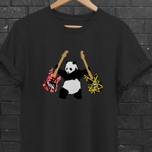 Panda with Axes | Banksy inspired | EVH frankenstrat vs. bumblebee | Panda with guitars | Guitar Lover Tee | Graffiti/Spray Art style