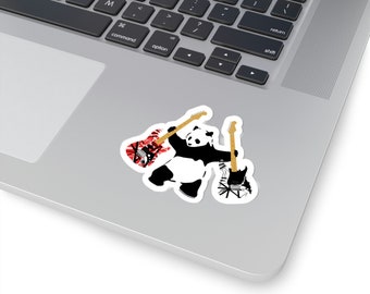 Panda mit Äxten | Banksy inspiriert | EVH Frankenstrat vs. Black & White | Panda mit Gitarren | Graffiti Aufkleber | Street/Spray Art style