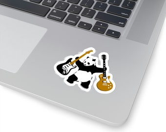 Panda mit Äxten | Banksy inspiriert | Panda mit Gitarren | Black Strat vs. Goldtop LP | Graffiti Aufkleber | Street/Spray Art style | Aufkleber