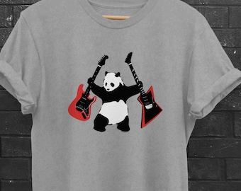 Panda mit Äxten | Banksy inspiriert | Brad Gillis' Bubba vs. Hamer Zepter | Panda mit Gitarren | Gitarrenliebhaber | Graffiti/Spray Art Stil