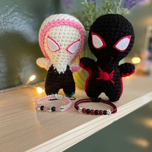 crochet spiderverse miles morales gwen stacy spider man spider woman plushies with couple bracelets