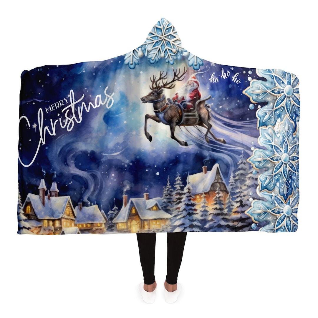 Personalized Christmas Hooded Blanket, Perfect Gift for Christmas. All Printed Hooded Blanket