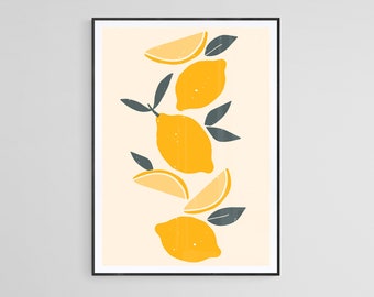 Zesty Lemon Branch Art Print Refreshing Citrus Illustration Minimalist Kitchen Wall Art Modern Home Decor Bright Sunny Tones