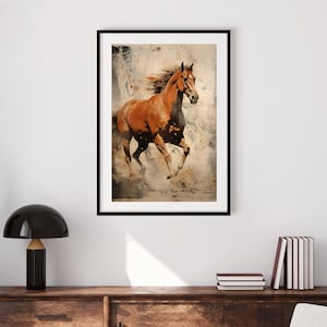 Pferd Fine-Art Print | Pferdesport Wandkunst, Modern Western Dekor, Rustikal, Rodeo, Illustration, Cowboy Print, Sepia, Rost, Giclée
