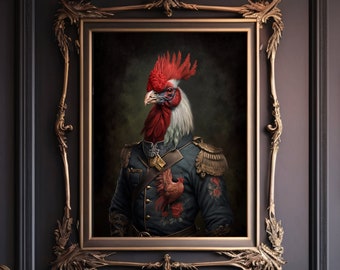 Rooster Wall Art - Original Concept Edwardian Vintage Renaissance Oil Painting Print Animal