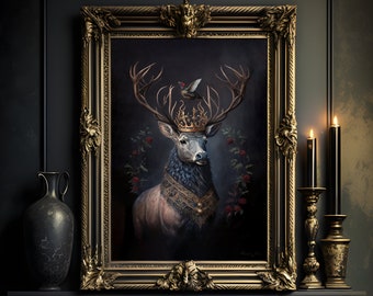 Stag Print - Original Concept Edwardian Vintage Renaissance Oil Painting Print Animal Deer Buck Wall Art