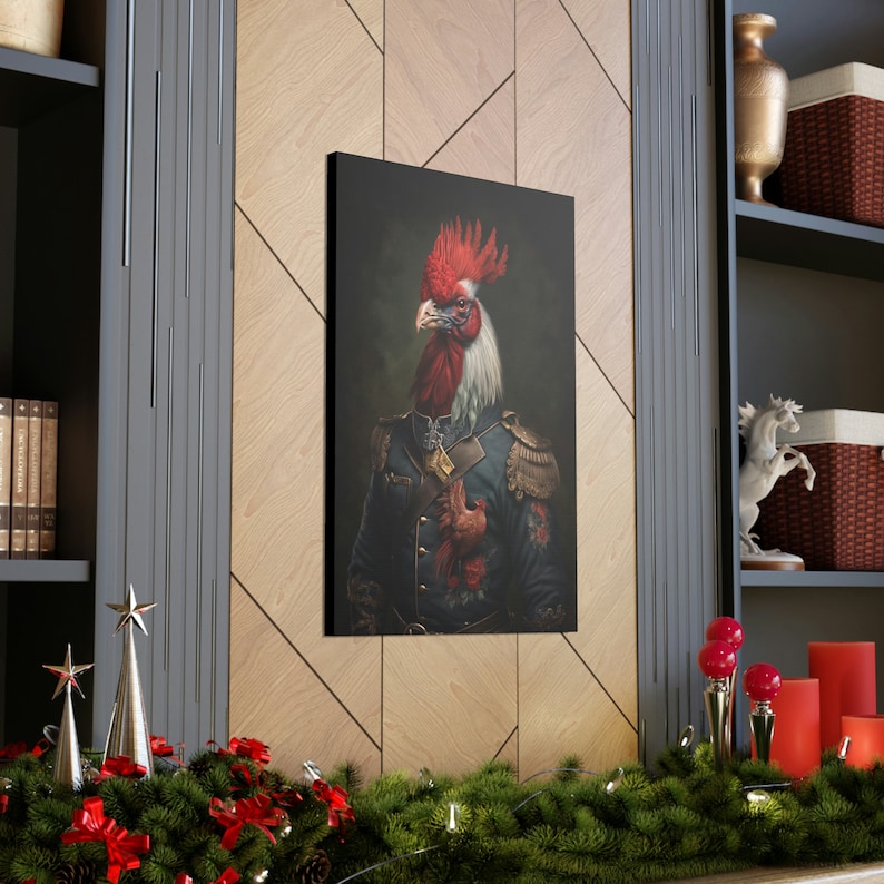 Rooster Wall Art Original Concept Edwardian Vintage Renaissance Oil Painting Print Animal image 6