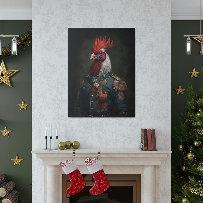 Rooster Wall Art Original Concept Edwardian Vintage Renaissance Oil Painting Print Animal image 4