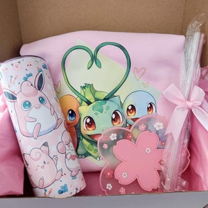 Poke Anime Sweatshirt Gift Box Personalized Teen Birthday Gift Set Anime Character Tumbler Gift Japanese Cartoon Gamer Gift Gamer Sweater
