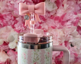 Personalized Bow Straw Topper: Initial Charm Tumbler Accessory