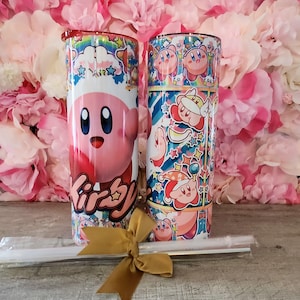 Kirby Tumbler 20oz Gamer gift cup Anime Tumbler Gift for him Christmas Tumbler gift set for her Cartoon comic water bottle kawaii tumbler