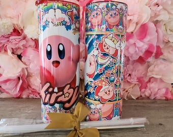Kirby Tumbler 20oz Gamer gift cup Anime Tumbler Gift for him Christmas Tumbler gift set for her Cartoon comic water bottle kawaii tumbler