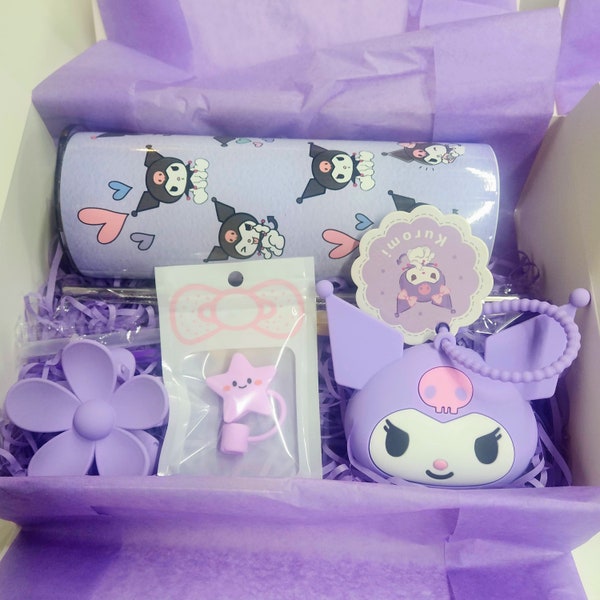 Gift for her friends tumbler set birthday present sanrio cute kuromi water cup gift set personalized kuromi tumbler custom gift box sanrio