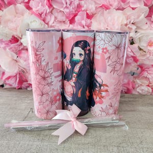 Anime Girl 20oz tumbler w/ lid and straw slayer drink cup gift for her Nezuko tumbler fan drink cup cartoon cute