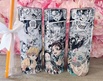 20oz Anime tumbler Kawaii tumbler gift Manga tumbler cup japanese comic mug demon slayer tumbler graphic novel zenitsu tumbler tanjiro mug