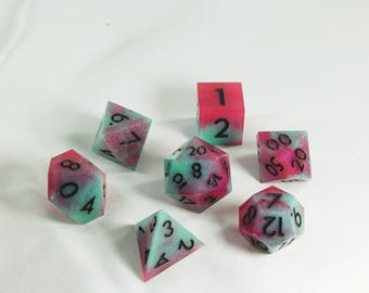 Watermelon Dice Set: Sharp Edge Polyhedral Resin Dice