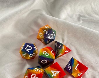 Rainbow Resin Dice Set: Sharp Edge RPG Dice