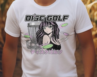 Koszulka z anime Disc Golf | Urocza dziewczyna Kawaii grająca w Disc Golf | Japońskie ubrania do Disc Golfa | Zabawny prezent do Disc Golfa | Koszulka Waifu do Disc Golfa
