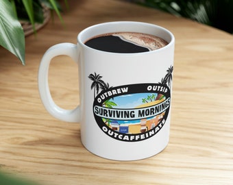 Surviving Mornings, Überlebender-Becher, Überlebender-Fan-Becher, Überlebender-Geschenk, Kaffeebecher, 11 Unze, 15 Unze, Geschenk für Überlebende-Fan
