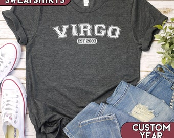 Virgo Shirt Custom Birth Year, Astrology Shirt, Virgo Sweatshirt, Virgo Gift, Star Sign Birthday, Zodiac Tshirt, Comfort Colors Tee