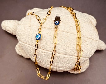 Evil Eye Hand Lariat Choker, Y Gold Necklace, Protection Gift For Her, Birthday Gift For Girlfriend, Graduation Gift For Sister