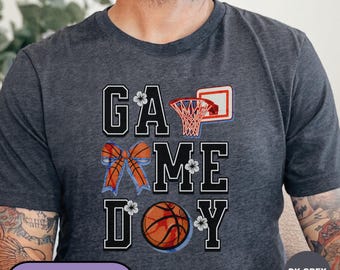 Game Day Basketball T-shirt, Basketball Lover Shirt, Basketball Mom Bow Tee, Vintage Cute Basketball Season TShirt, Hoop Ball Sports Shirt