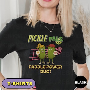 Pickle Pals Couple Paddle Power Duo Funny Pickleball T-Shirt, Cute And Grouchy Pickles With Paddles, Pickleballer Partner Paddle Summer Gift