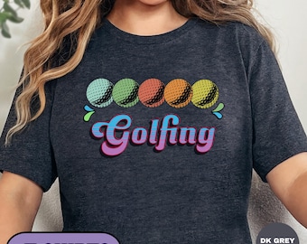 カラフルなゴルフボールTシャツ、レトロなゴルフデザイン、面白いゴルフTシャツ、モチベーションを高めるゴルフシャツ、お父さん好きのゴルフTシャツ、楽しいゴルフママの服装