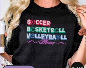Soccer Basketball Volleyball Mom Tee, Fun Sports Mama T-Shirt, Mom Sports Shirt, Retro Soccer Mom Lover Tshirt, Vintage Basketball Mama Tee