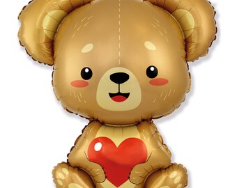 33" Jumbo Teddy Bear Balloon, Bear Mylar Balloon, Boho Birthday Party Decor, We Can Bearly Wait, Baby Shower, Cute Brown Bear Foil Balloon