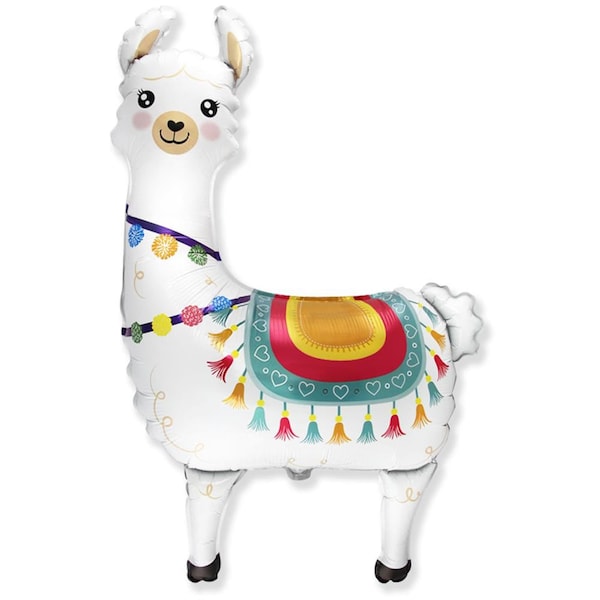 37" Jumbo Cute Llama Balloon | Mylar Balloon, Fiesta Birthday Party Decor, Farm Animal Party, Festive Baby Shower, Fiesta Llama Decorations