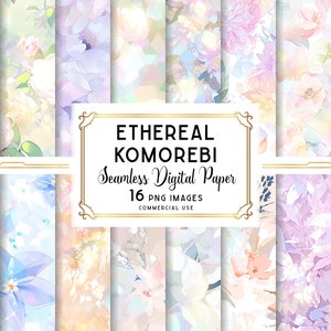 Komorebi Digital Paper, Komorebi Japanese Seamless Pattern, Sublime Ethereal Pastel Light Filtering Through Trees, For Commercial Use