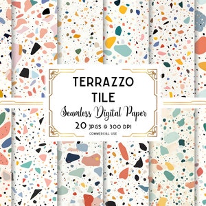 Papel digital de azulejo Terrazzo, padrão sem emenda de mosaico, download digital de papel de parede de azulejo, textura de azulejo, uso comercial e pessoal