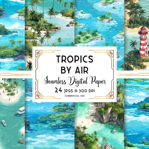 Tropical Beach Digital Paper, Tropical Island Seamless Pattern, Paradise Beach Summer Paper, Digital Download, Commercial + Personal Use