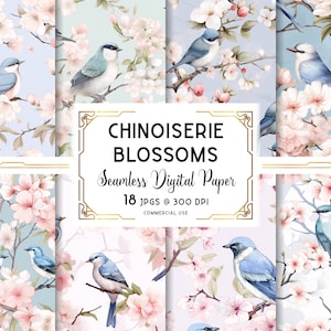 Chinoiserie behang, kersenbloesem naadloos patroon, Aziatische Wallpaper digitale download, Chinoiserie textuur, commercieel + persoonlijk gebruik