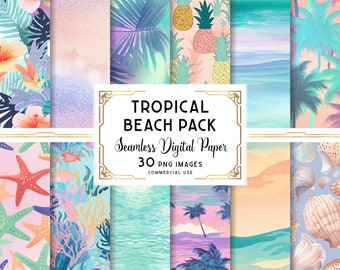 Tropical Beach Digital Paper Pack, Summer Beach Seamless Pattern Variety Pack, Ocean Beach Digital Download, Beach Patterns, Commercial Use